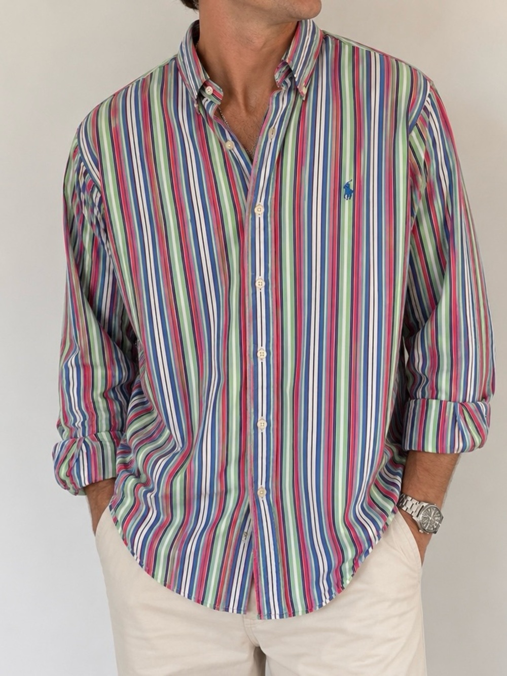 Ralph Lauren Multicolor Vertical Stripe Button-Down Shirt - Blue/Green/Pink